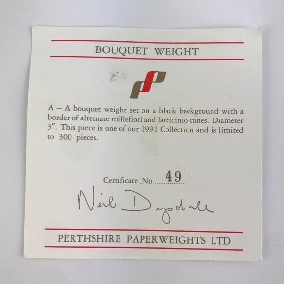 Perthshire 1991A Bouquet on Black Lampwork Millefiori Latticinio Paperweight COA - Picture 9 of 15